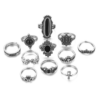 Conjunto de Anéis de Elefante em Prata Antiga para Mulheres, Anel Estilo Vintage Ins, Anel de Coroa, Anel de Falange