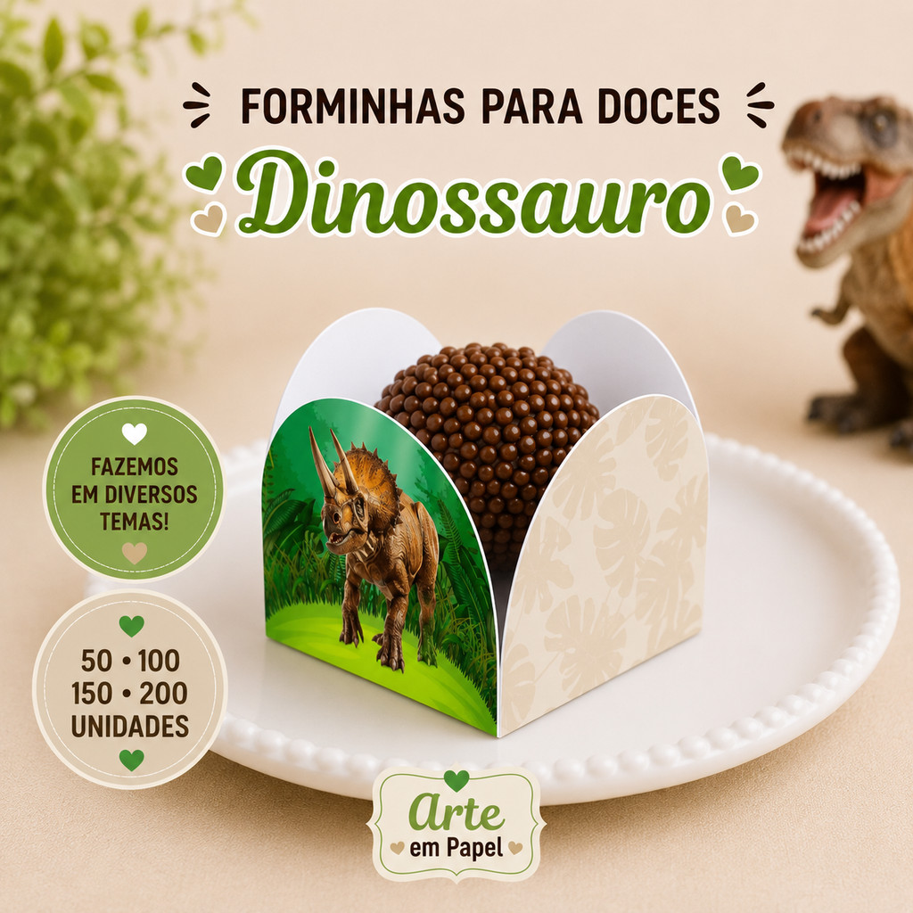 Forminhas Para Doces Personalizadas 4 Pétalas DINOSSAURO Envio 24H Festa Aniversário Brigadeiro