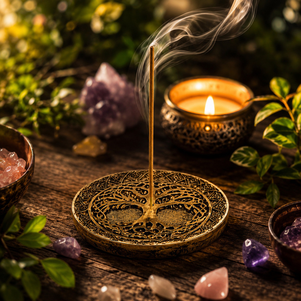 Imagem Incensário Árvore da Vida Porta Incenso Vareta Resina Decorativo Aromaterapia Meditação Yoga Zen Decoração