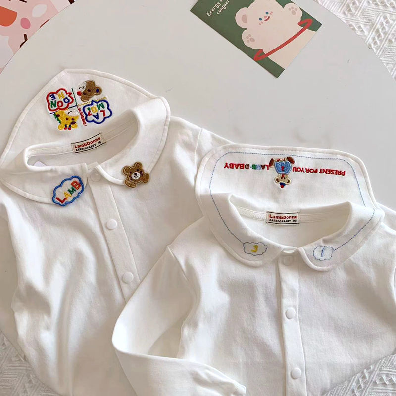 Crianças puro algodão de manga comprida camiseta primavera outono roupas gola marinha masculino feminino bebê polo dos d