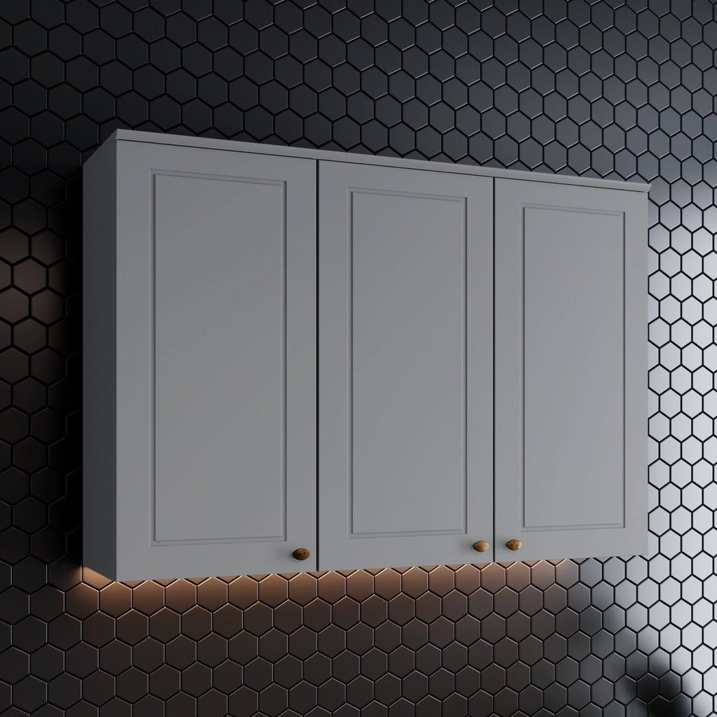 Armário Aéreo 3 Portas 120cm Emily Espresso Móveis Cinza