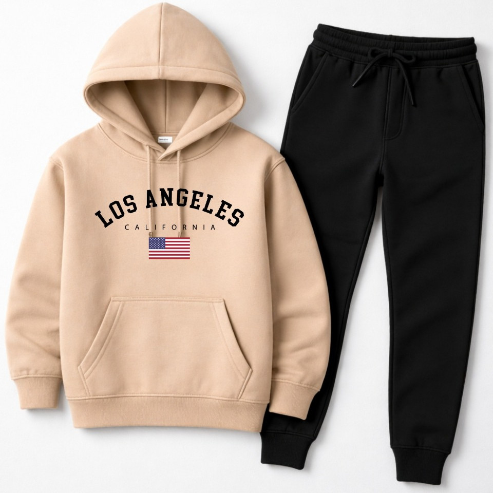 Kit Infantil Masculino Moletom E Calça Flanelada Estampado Los Angeles Feminina 100% Algodão