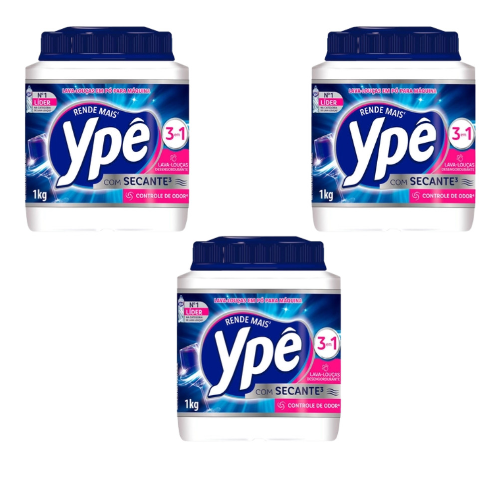 Kit 3 Detergente em Pó para Lava-Louças Ypê 1kg Original – Limpeza Profunda, Alto Rendimento, Remove Gordura
