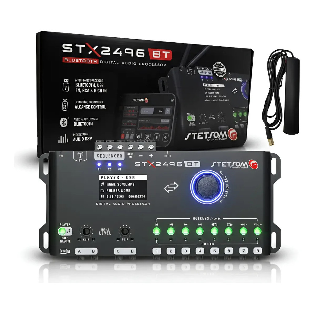 Processador Stx2496 Bt Stetsom Player Aplicativo Completo Bluetooth DSP Crossover Equalizador Automotivo