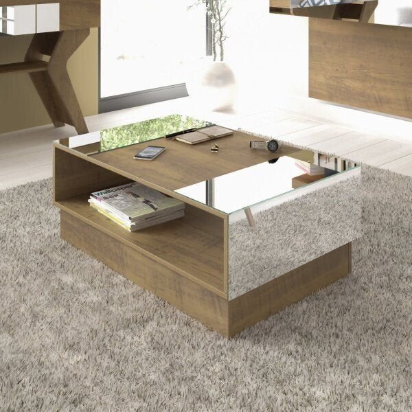 Mesa de Centro com Espelhos Detroit Marrom Pinho