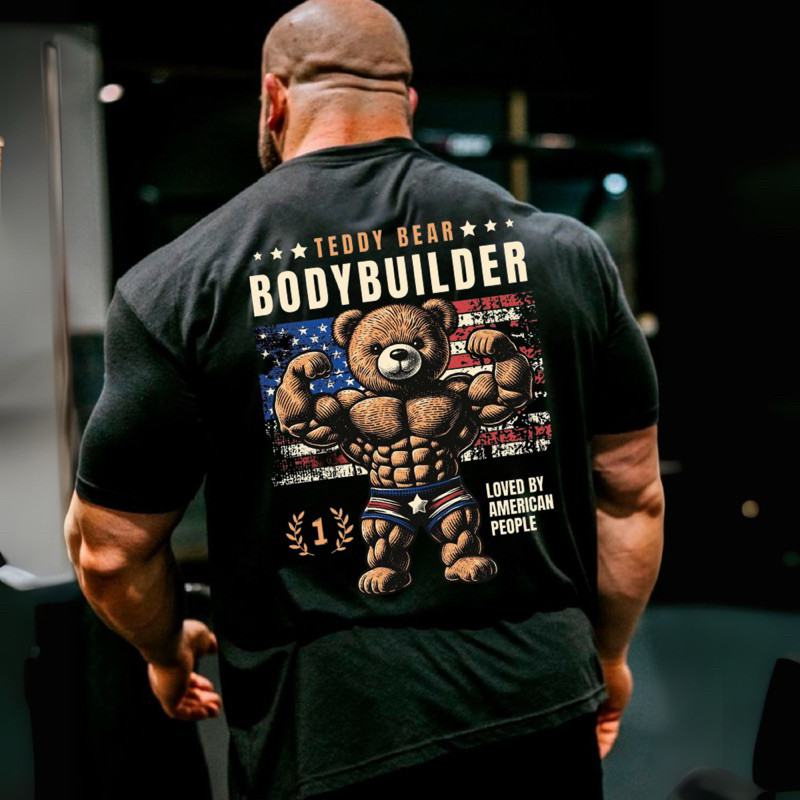 Camiseta Oversized Urso Maromba Bodybuilder Estampa Academia Fitness Streetwear 100% Algodão