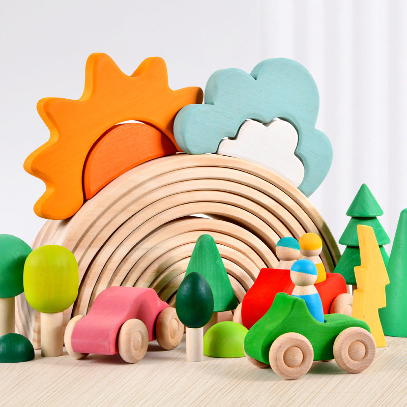 Quatro elementos blocos de construção Basswood passos brinquedos das crianças Mi