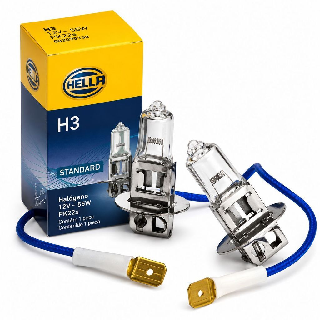 PAR LÂMPADA STANDARD ÍODO H3 12V ILUMINAÇÃO FAROL PARA CARRO VEICULOS LEVES ORIGINAL HELLA