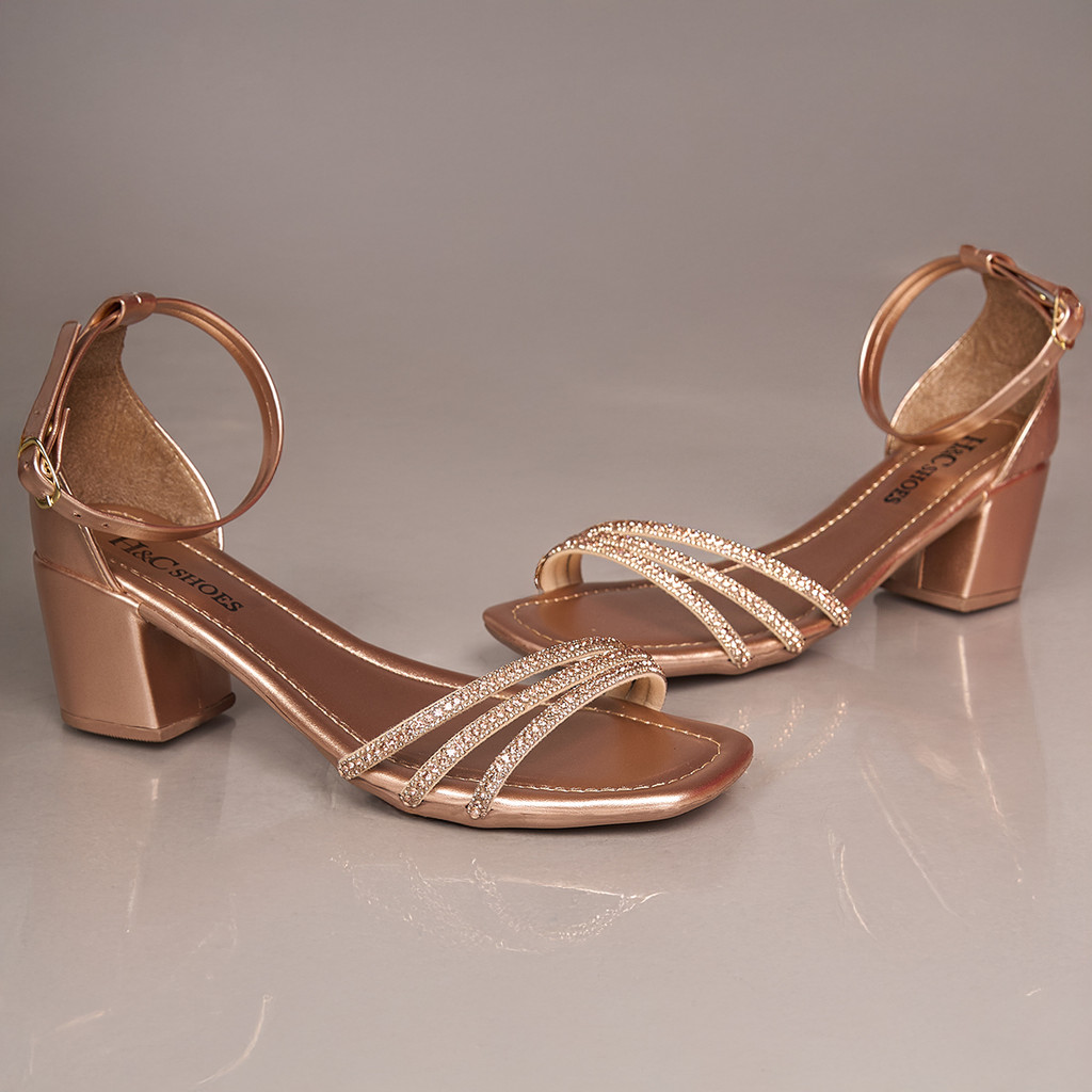 Sandália Feminina Salto Bloco 5cm Strass Brilho Confortável Festa Casual Elegante Dia a Dia Trabalho