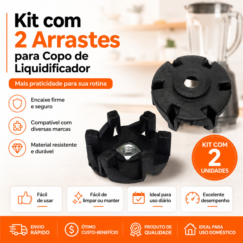 Kit com 2 Arrastes para Copo de Liquidificador – Mondial, Walita, Mallory e Outras Marcas