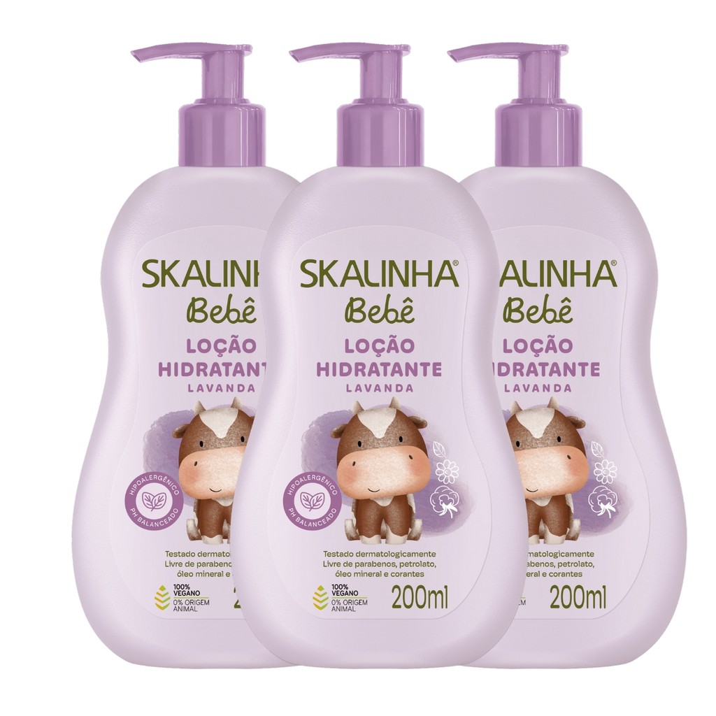 Kit 3 Loção Hidratante Bebê Infantil Lavanda Vegano Skalinha
