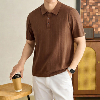 Clássico estilo dinheiro antigo padrão Vertical imitação de malha flor trança camisa POLO masculina de manga curta luz r