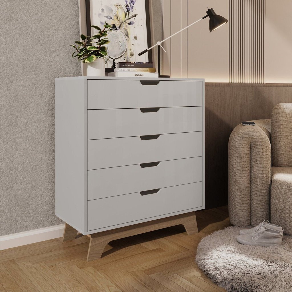 Cômoda Alice 5 Gavetas em 100% MDF 95x81x40 cm Yescasa Louro Freijó Branco/Louro Freijo