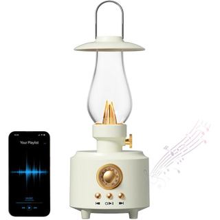 Lâmpada de Mesa Vintage a Querosene, Alto-falante Bluetooth Vintage à Prova d'Água com Luz, AUX/TF Card/USB, Lanterna a 
