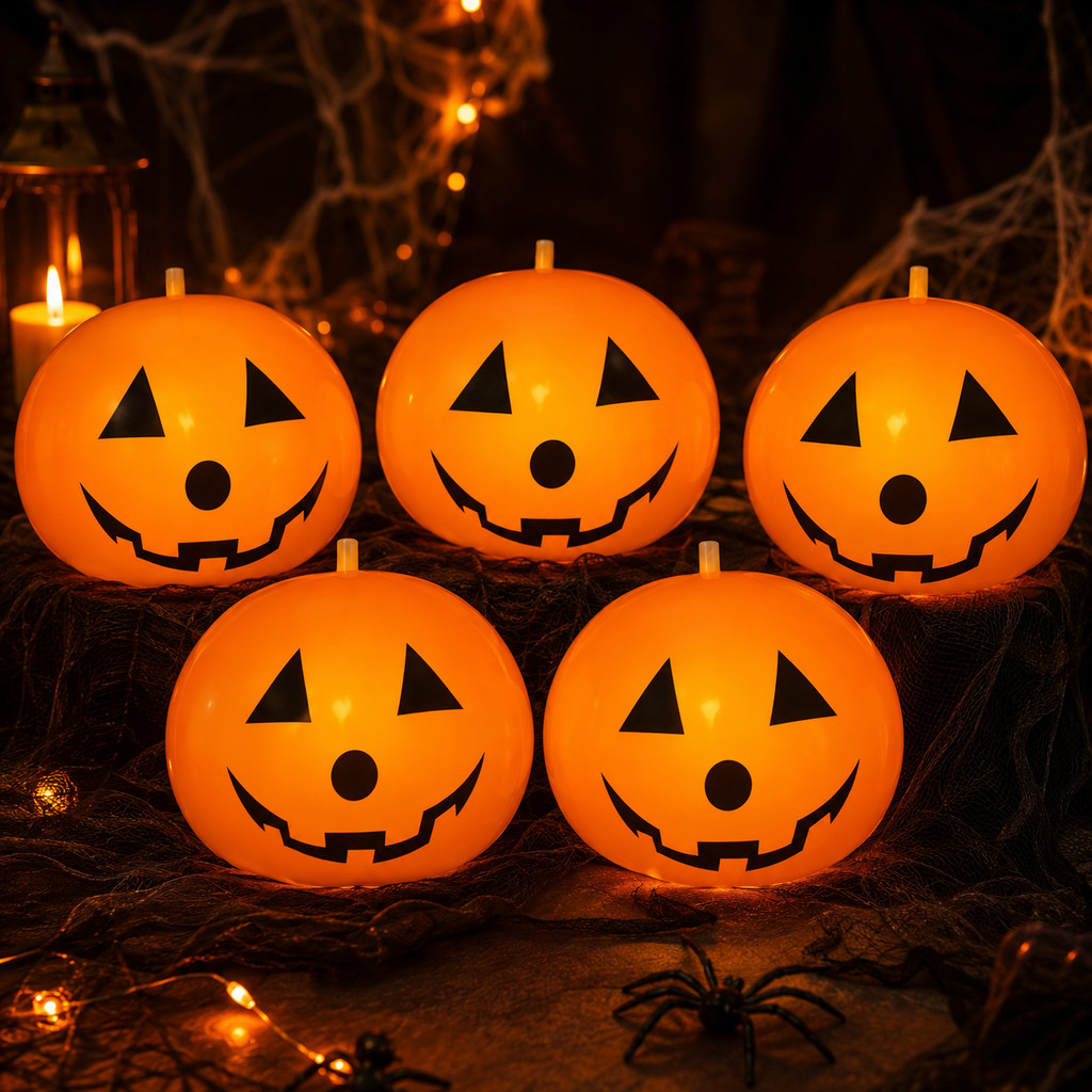 Kit 5 Balões Abóbora Led Halloween Festa Decoração Luminoso Inflável Tema Assustador Criativo