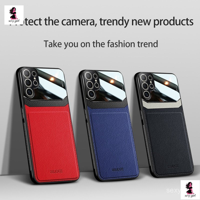 Capa de Telefone de Luxo em Couro com Proteção de Lente 3D, adequada para Samsung Galaxy S26 S25 S24 S23 S22 S21 Ultra P