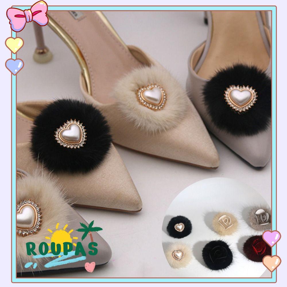 Clipe De Sapato Pompom ROUPAS , Decorativo Fofo De Cabelo De Vison , Braçadeira Removível , Decoração De Flores De Subst