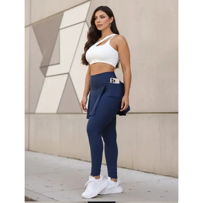 Legging Com Saia Rodada Fitness Feminina Evangélica Bolso