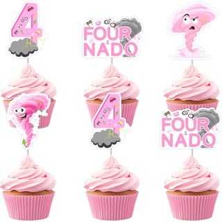 Cheereveal 36 Peças de Decorações para Bolo de Aniversário Fournado, Topos de Cupcake Tema Tornado, Tema Tempestade Rosa