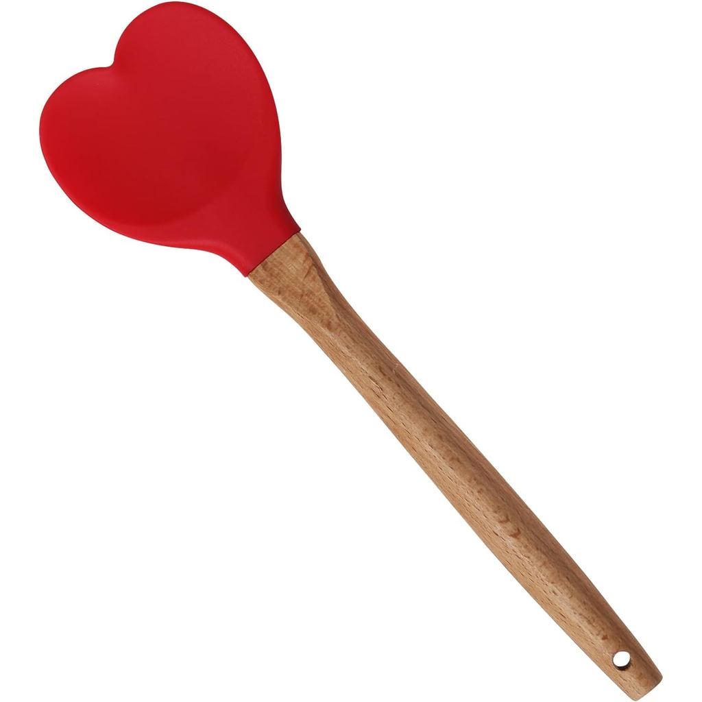 Espátula de Silicone em Forma de Coração Yansumi com Cabo de Madeira para Utensílios de Cozinha Antiaderentes - Utensíli