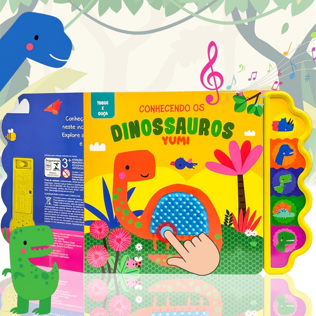 Livro Sonoro Com Textura Dinossauros | Toque E Ouça | Sensorial Premium Para Bebês | Educativo E Interativo