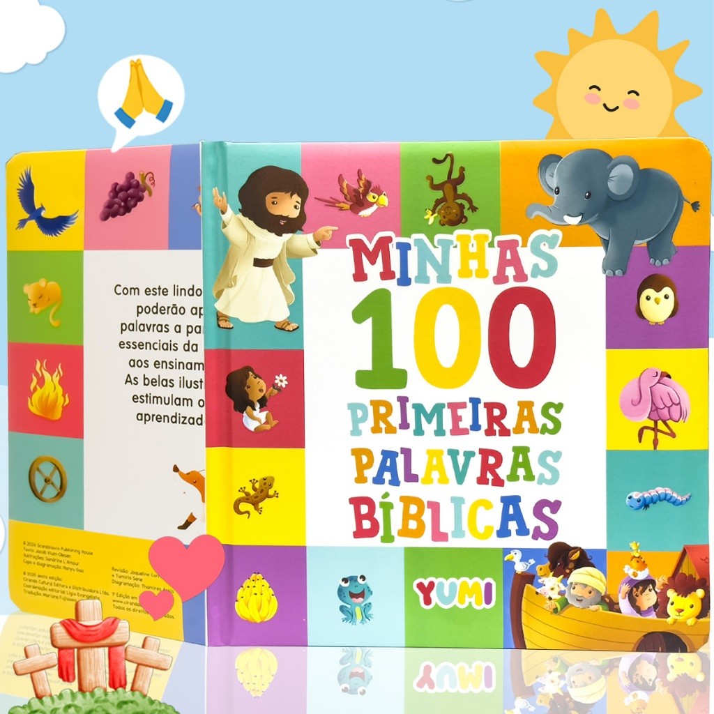 Minhas 100 Primeiras Palavras Bíblicas | Livro Grande Ilustrado Para Bebês | Capa Dura Sensorial