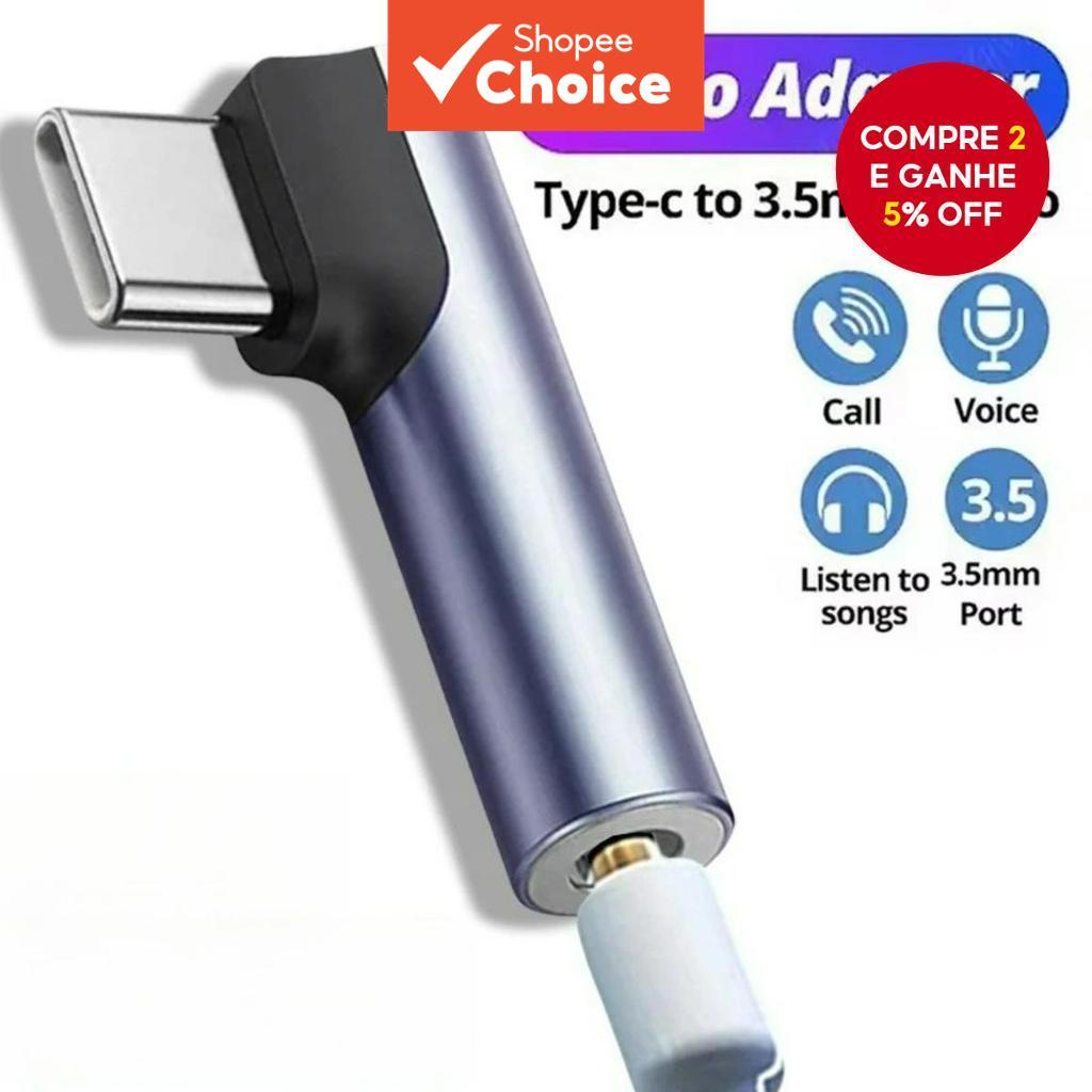 Adaptador Angular USB C para Jack de 3,5mm Tipo C Fêmea para Fone de Ouvido para iPhone 17 16 15 Pro Max Samsung Huawei