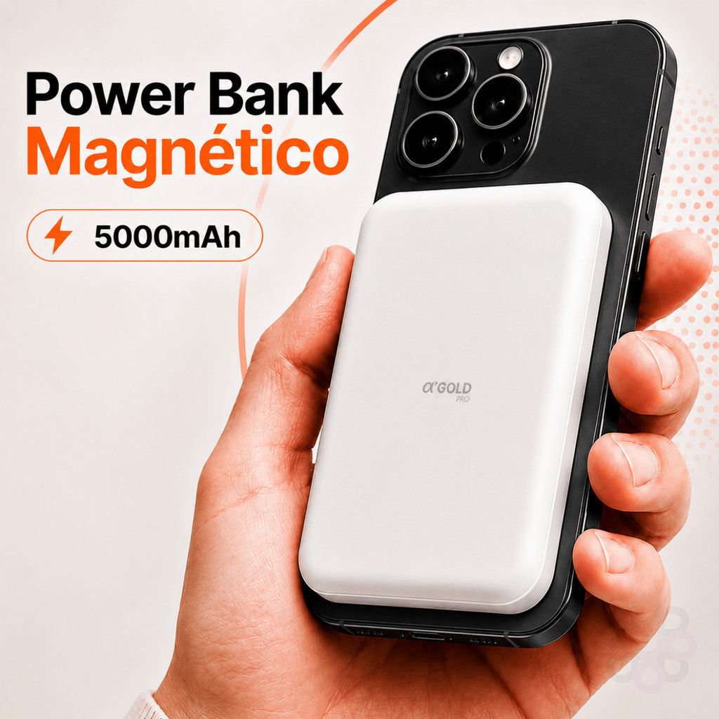 Carregador Portátil MagSafe iPhone Power Bank Indução Sem Fio 5000mAh Bateria Externa Magnética A Gold BTE-06A