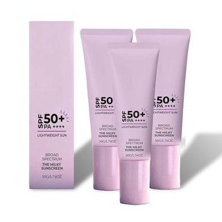 Protetor solar facial branco leitoso, FPS50+, protetor solar diário leve para rosto e corpo, amplo espectro PA+++, sem r