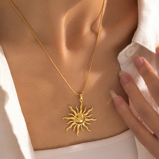 Colar De Aço Inoxidável Moda Sol Pingente Colar Para Mulheres Novo Conciso Solar Pescoço Corrente Jóias