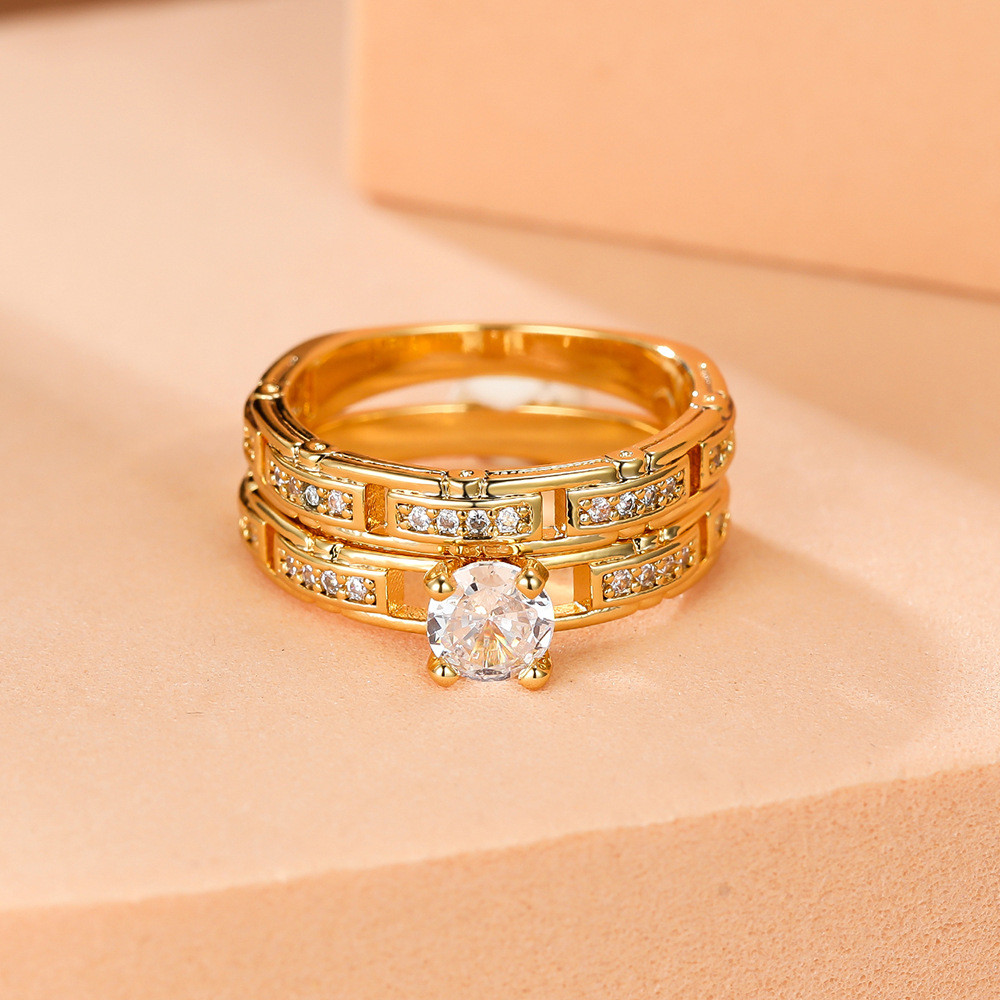 Anel de corrente, anel para pulseira de relógio, anel masculino de ouro, anel feminino com cravação de diamantes redondo