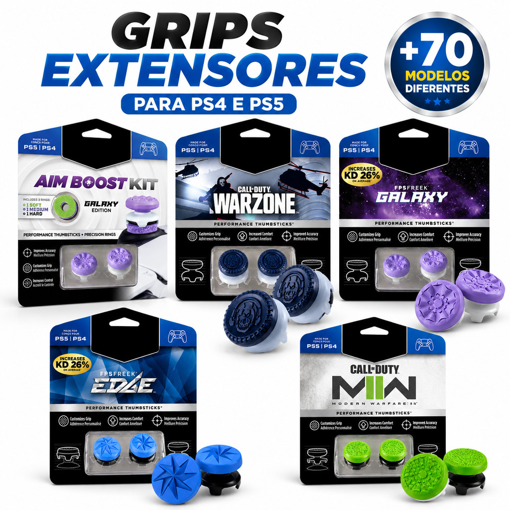 Par de Grips Extensor FPS para Analógico Controle PS4 PS5 DualShock 4 DualSense Galaxy COD Warzone