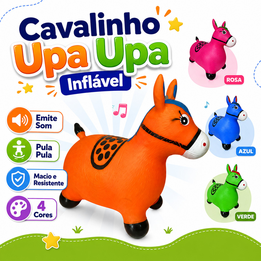 Cavalinho Upa Upa inflavel Pocoto Brinquedo Pula Pula Musica Infantil Com Musica e Led