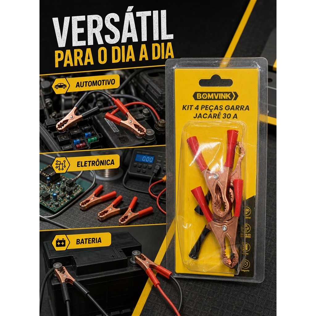 Kit 4 Garra Jacare Isolada 30A Bateria Carregador Teste Eletrico BOMVINK