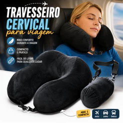 Travesseiro Cervical Viagem Viajem Para Pescoço Alça Ajustável Avião Carro Ônibus Confortável Sem Enchimento