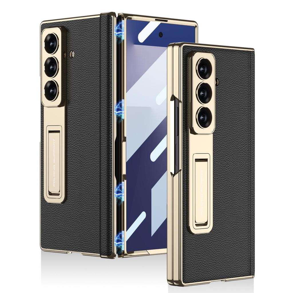 Filme De Vidro Frontal Integrado Com Suporte Oculto De Couro Para Samsung Galaxy