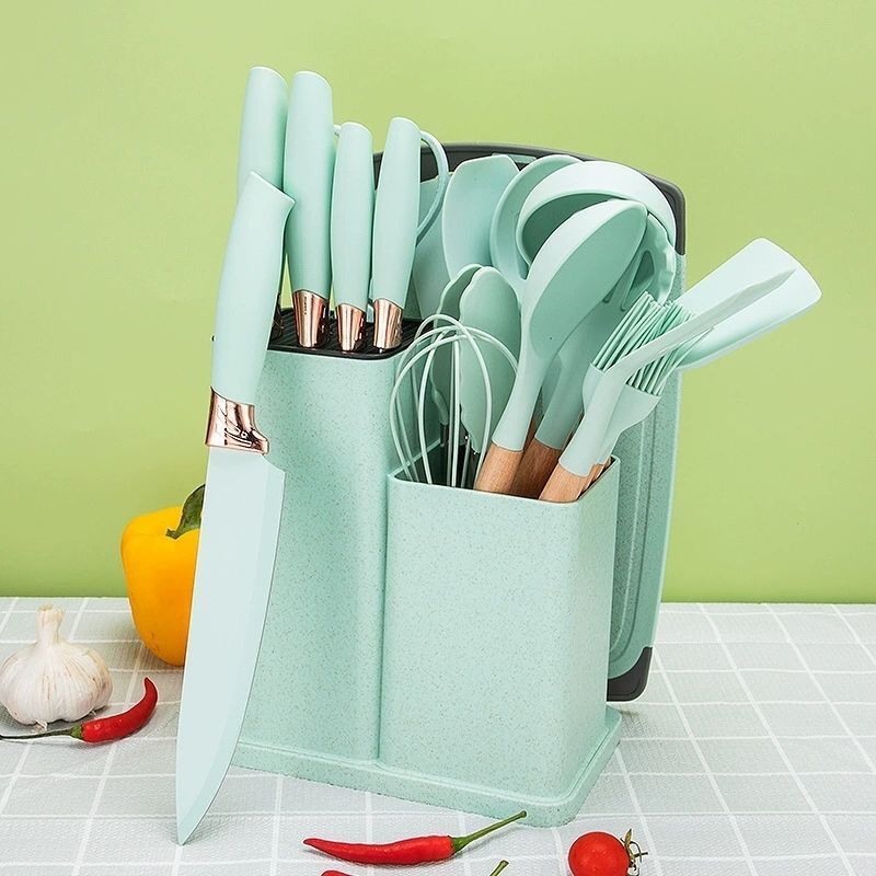 Utensílios de cozinha de Silicone conjunto de 19 peças espátula colher conjunto panela antiaderente resistente a altas t