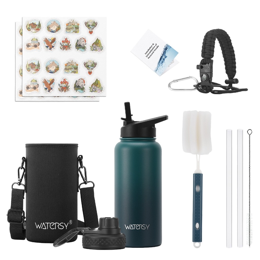 WATERSY Garrafa Térmica 946ml Isolamento Dupla Parede, Corda com Bússola, Ideal para Esportes e Lazer