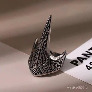 Anel aberto com padrão quadrado de estilo viking retrô nórdico, anel punk com espigões, joia para homens e mulheres.