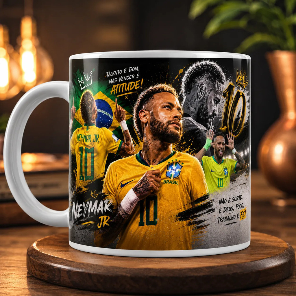 Caneca Neymar Jr 325ml Brasil Futebol Personalizada Porcelana Presente para Fã Colecionador Seleção Brasileira
