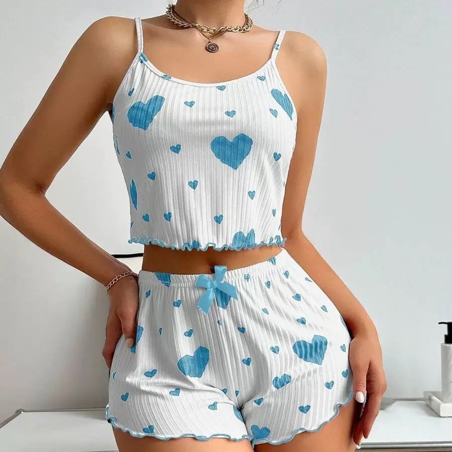 Europeu americano fonte transfronteiriça fábrica senhoras pijamas Homewear amor impresso Suspender Shorts Casual Pit Str