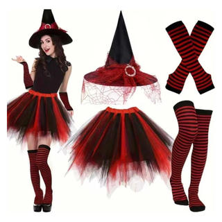 Kit de Fantasia de Bruxa: Chapéu + Saia + Meia + Luva para Carnaval, Cosplay, Halloween, Festas Surpresa JSWN
