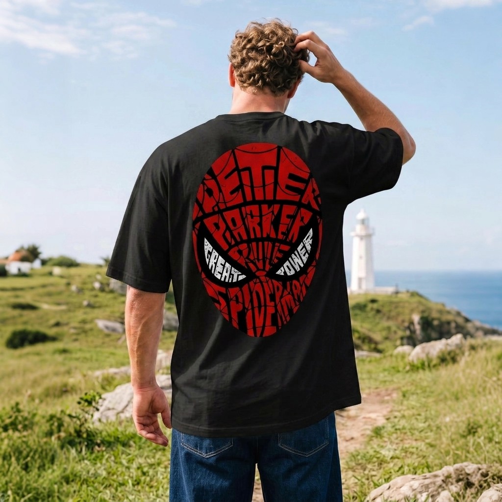 Camiseta Máscara Aranha Herói Filme 100% Algodão Penteado Estampa Grande Profissional Streetwear Unissex Oversize PP G2
