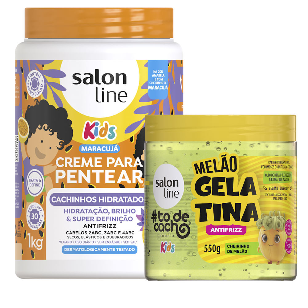 Kit Salon Line Kids Creme De Pentear Cachinhos Hidratados Maracujá 1Kg + Gelatin