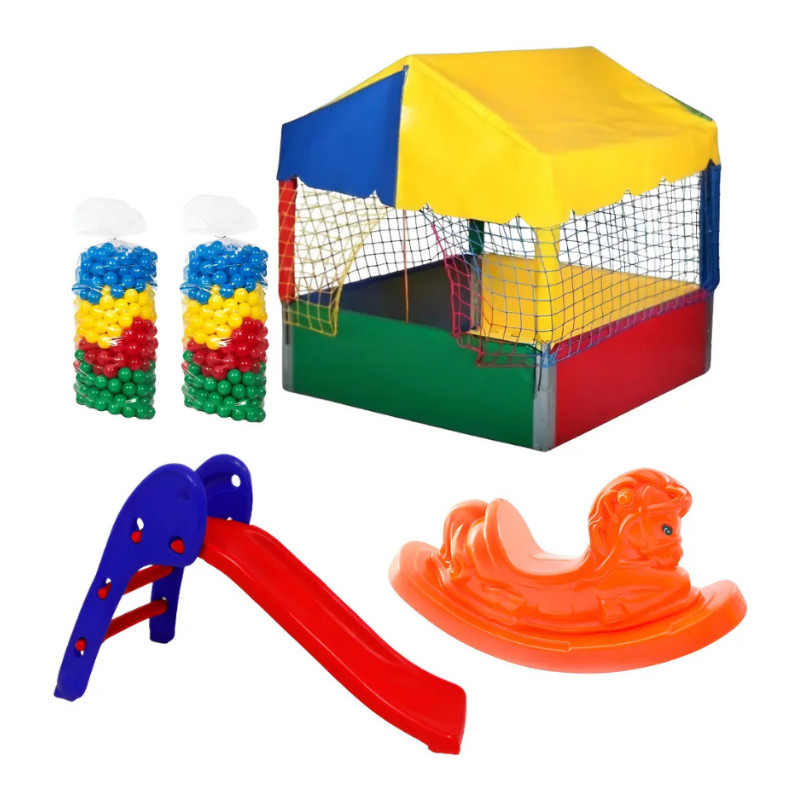Kit Playground Infantil Escorregador Baby Piscina Com 100 Bolinhas