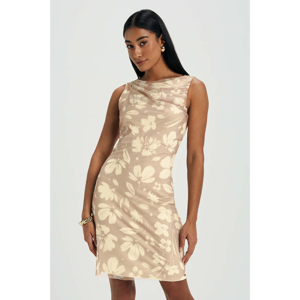 Vestido Feminino Curto Tule Floral Marialícia Amarelo