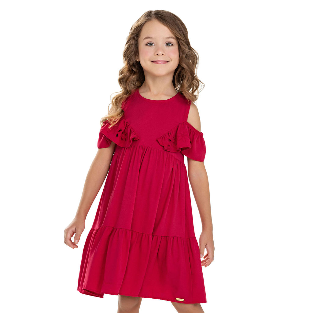 Vestido Infantil Menina Recorte Ombro Colorittá Vermelho