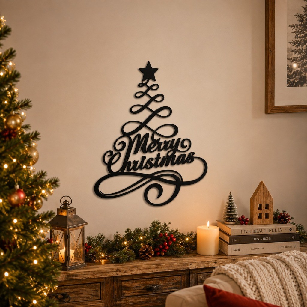 Decoração de Natal Merry Christmas Árvore Decorativa Enfeite de Parede Casa Sala
