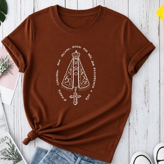 Camiseta Unissex Nossa Senhora Estampa Linda Católica Algodão Confortável