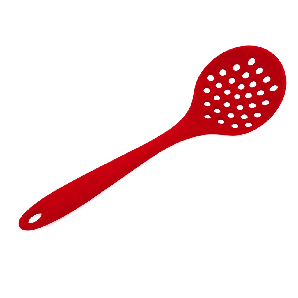 Escumadeira Silicone Vermelha Reforçada Utensílio De Cozinha Frituras Massas Legumes E Antiaderente